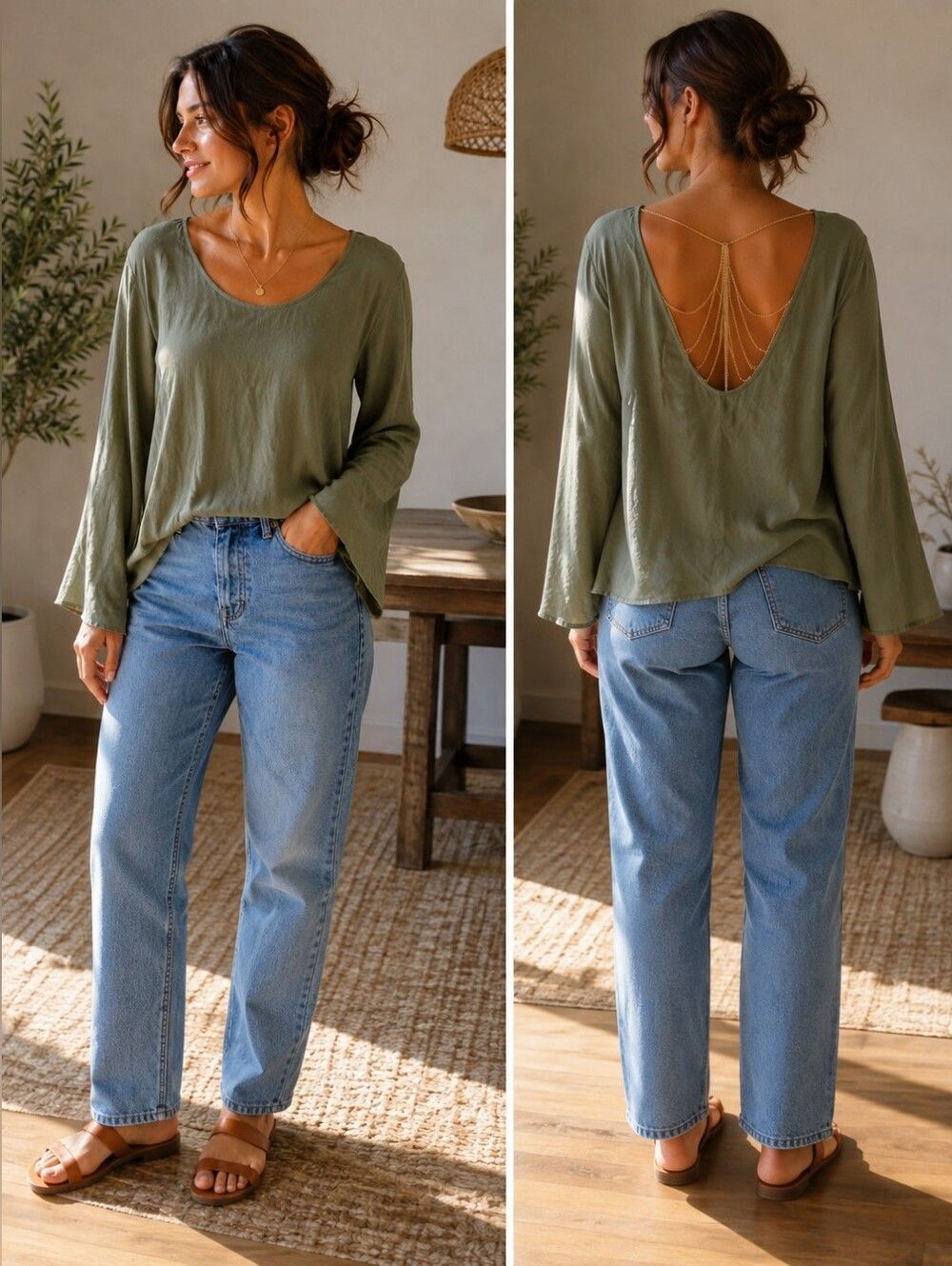 Guitii Green blouse with chain on back